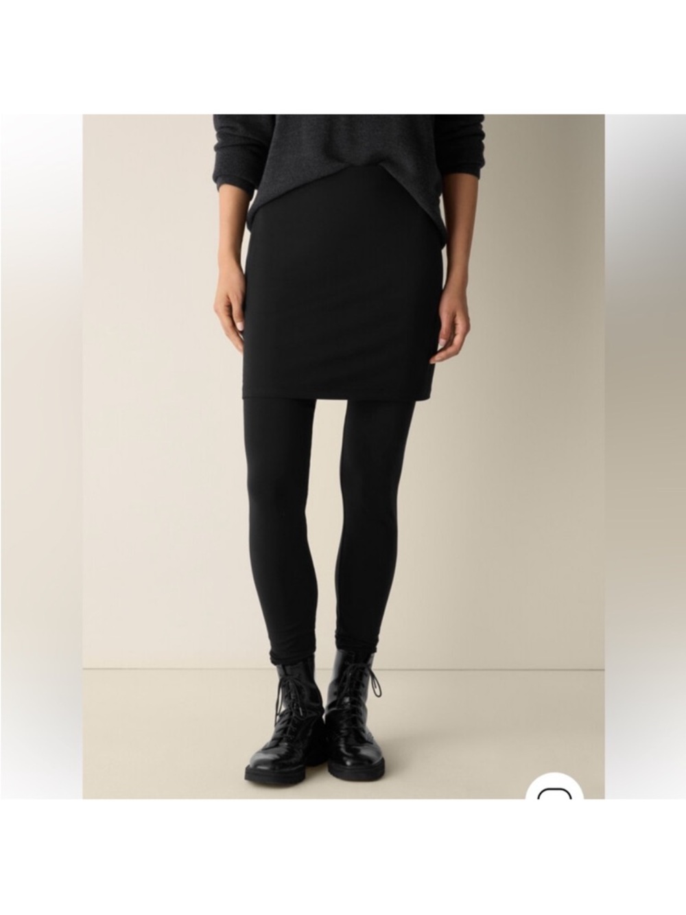 Eileen Fisher Leggings with Attached Skirt Black Knit Mini w Stretch Soft Small